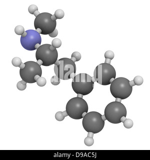 Metanfetamine (Crystal, met) psychostimulant farmaco, modello molecolare. Gli atomi sono rappresentati come sfere con colore convenzionale Foto Stock