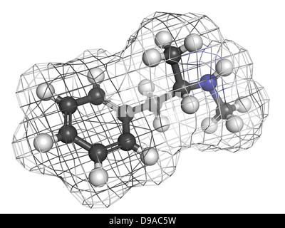 Metanfetamine (Crystal, met) psychostimulant farmaco, modello molecolare. Gli atomi sono rappresentati come sfere con colore convenzionale Foto Stock