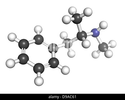 Metanfetamine (Crystal, met) psychostimulant farmaco, modello molecolare. Gli atomi sono rappresentati come sfere con colore convenzionale Foto Stock