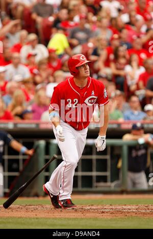 Cincinnati, OH, Stati Uniti d'America. 16 Giugno, 2013. Giugno 16, 2013 a Cincinnati, OH.Cincinnati Reds outfielder Jay Bruce in azione contro il Milwaukee Brewers durante i rossi 5-1 la vittoria a giugno 16, 2013 a Great American Ballpark a Cincinnati, OH.Daniel Gluskoter/CSM Credito: csm/Alamy Live News Foto Stock
