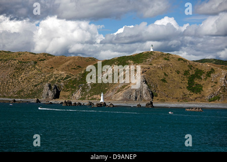 Nuova Zelanda - Isola del nord, Pencarrow Faro e Fitzroy Bay Foto Stock