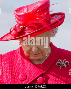 Egham, Regno Unito. 16 Giugno, 2013. La Gran Bretagna è la Regina Elisabetta II assiste il Cartier Queen's Cup finale al Guards Polo Club in Egham, 16 giugno 2013. Foto: Albert Nieboerdpa/Alamy Live News Foto Stock