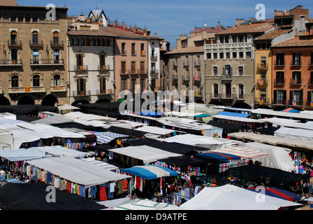 Vista panoramica, mercato, Sabato, Mercadal, Plaza Mayor, Main Square, Vic, Osona Barcelona, España, Spagna, Europa, Catalogna Foto Stock