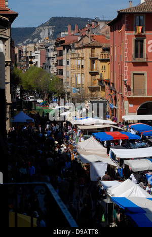 Vista panoramica, mercato, Sabato, persone Mercadal, Plaza Mayor, Vic, Osona, Barcelona, España, Spagna, Europa, Catalonia, Foto Stock