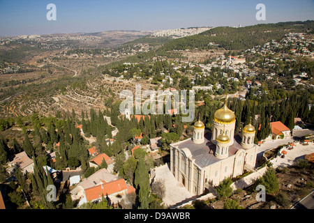 Una veduta aerea di Moskovia - La chiesa Russa di Ein Karem Foto Stock