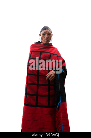 Naga tribesman in abito tradizionale, Kisama, Kohima, Nagaland, India Foto Stock