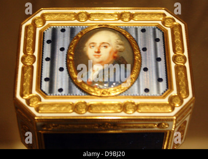 Tabacchiera. Oro, smalto, avorio. Attribuito a P.M.C. miniatura del Louis XV1. [Dipinta da Louis-Marie Sicardi 1746-1825), Swiss ca 1790. Foto Stock