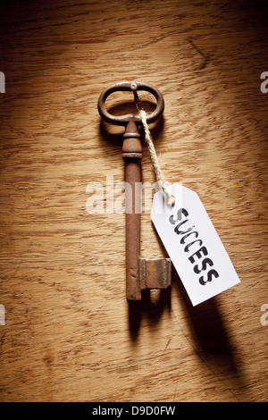 Chiave con un seguace e l'etichetta chiave di successo con un incontro ed è marcato successo Foto Stock