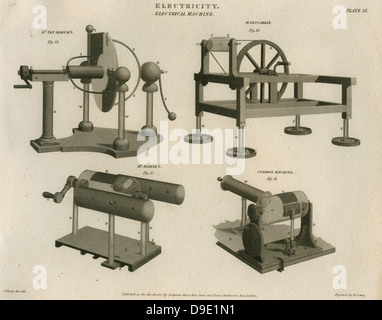 Varie elettricità statica macchine. Incisione, 1820. Foto Stock