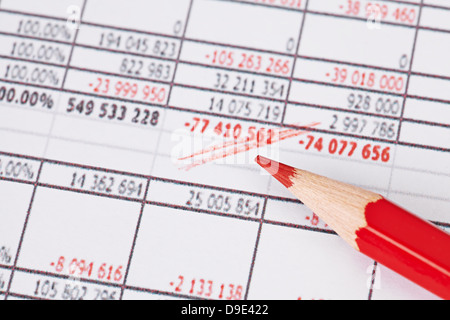 I Business Numbers e matita rossa. Rischio di investimento. Messa a fuoco selettiva Foto Stock