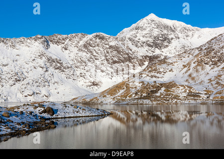 Vista in direzione di Snowdon Summit (Yr Wyddfa) da minatori via, Parco Nazionale di Snowdonia, Wales, Regno Unito, Europa. Foto Stock