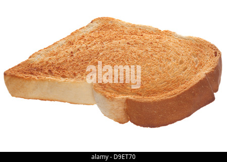 Fetta di pane tostato, isolato su bianco, anteriore per la regolazione del back focus. Foto Stock