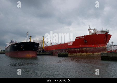 Due grandi petroliere navi nel porto di Rotterdam, Paesi Bassi Foto Stock