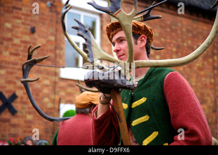 Abbots Bromley Horn Dance, Abbots Bromley, Staffordshire, England, Regno Unito Foto Stock