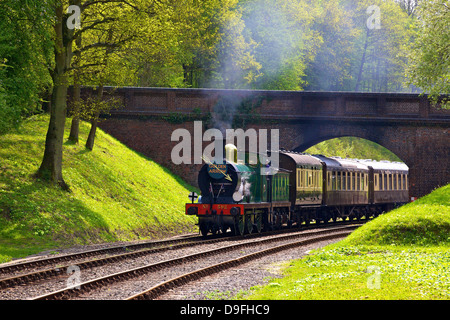 Treno a vapore sulla ferrovia Bluebell, Horsted Keynes, West Sussex, in Inghilterra, Regno Unito Foto Stock