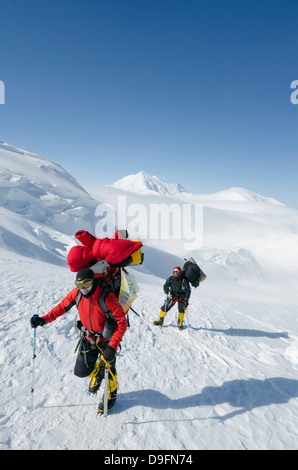 Escursione di alpinismo sul Monte McKinley, 6194m, Parco Nazionale di Denali, Alaska, STATI UNITI D'AMERICA Foto Stock