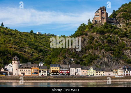 Castello sopra Gutenfels Kaub nella valle del Reno, Renania-Palatinato, Germania Foto Stock