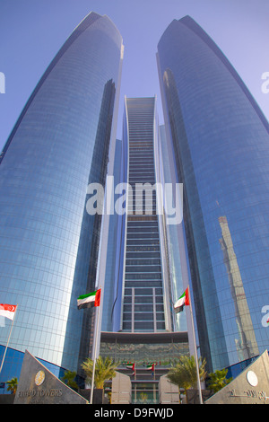 Etihad torri, Abu Dhabi, Emirati Arabi Uniti, Medio Oriente Foto Stock