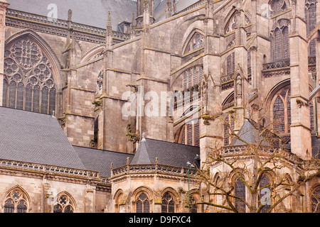 Archi rampanti su San-Julien du Mans cattedrale, Le Mans, Sarthe, Pays de la Loire, Francia Foto Stock