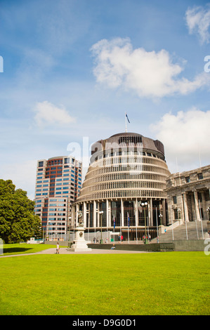 Beehive, la Nuova Zelanda, gli edifici del Parlamento europeo, Wellington, Isola del nord, Nuova Zelanda Foto Stock