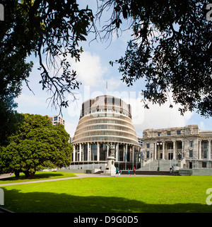 Beehive, la Nuova Zelanda, gli edifici del Parlamento europeo, Wellington, Isola del nord, Nuova Zelanda Foto Stock