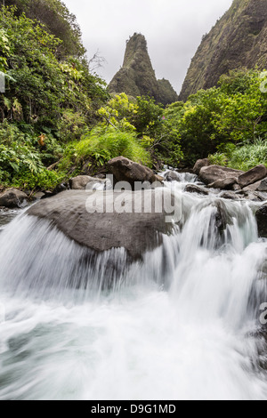 Cascata in Iao Valley State Park, Maui, Hawaii, Stati Uniti d'America Foto Stock