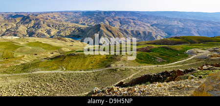 Wadi Al Hasa con Tannur dam, Karak/ Tafilah Provincia, Giordania, Medio Oriente Foto Stock