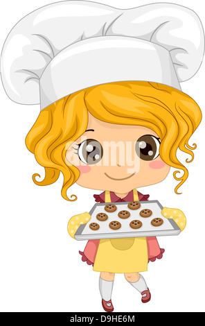 Illustrazione della cute Little Girl i biscotti di cottura Foto Stock