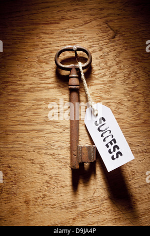Chiave con un seguace e l'etichetta chiave di successo con un incontro ed è marcato successo Foto Stock