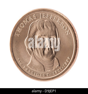Thomas Jefferson dollaro presidenziale moneta con tracciato di ritaglio Foto Stock