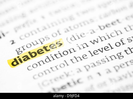 Il termine diabete evidenziata in un dizionario Foto Stock