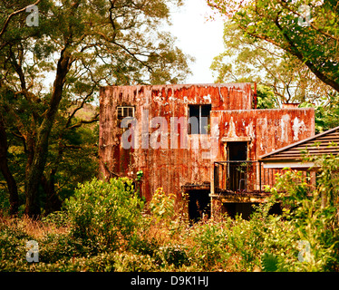 Grintoso vecchia casa abbandonata sull'Isola di Lantau in Hong Kong. Foto Stock