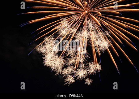 Fuochi d'artificio luglio festa del cielo buio di notte botti Foto Stock