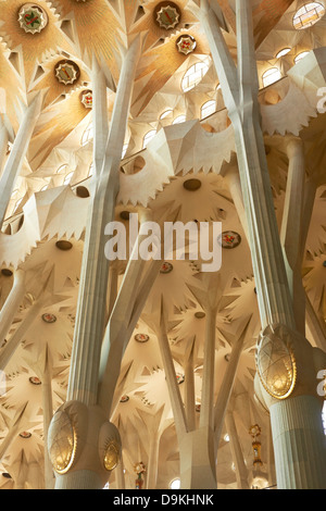 Interno della la Sagrada Familia di Gaudi', Barcellona, Spagna Foto Stock