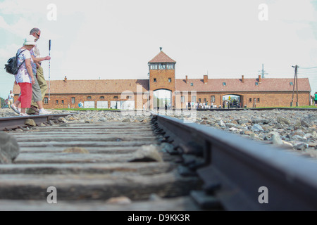 Ingresso principale di Auschwitz-Birkenau Museo di Stato. Foto Stock