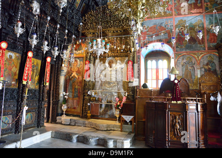 Interno del monastero di San Michele a Panormitis, Symi (SIMI), Rodi (Rodi) Regione, del Dodecaneso, Egeo Meridionale, Grecia Foto Stock