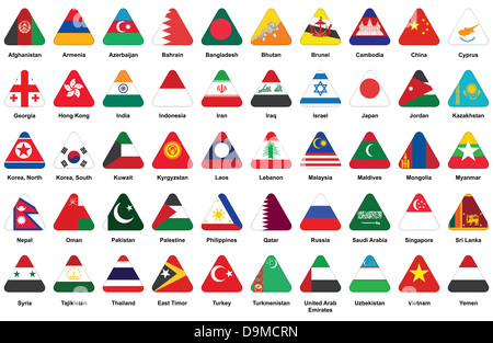 Set di icone di triangolo con bandiere asiatiche Foto Stock