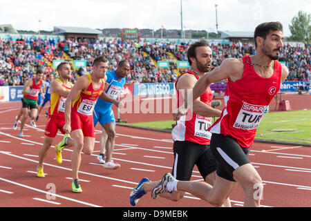 Gateshead, Regno Unito. Il 22 giugno, 2013. Azione durante l'uomo 4x100m relè durante l'Atletica Europea Team campionati dal Gateshead International Stadium. Credito: Azione Sport Plus/Alamy Live News Foto Stock