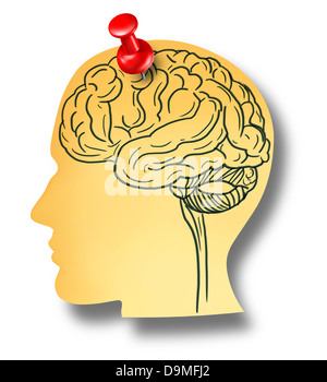 Promemoria del cervello di perdita di memoria salute mentale concetto medico della demenza e morbo di Alzheimer con il medico di icona di un ufficio Foto Stock