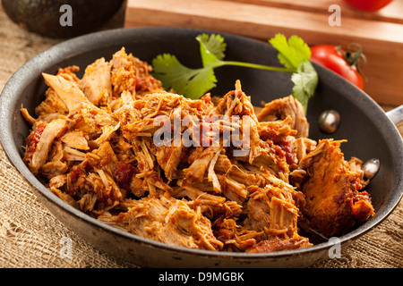 Messicano organico Shredded carne bovina per tacos in padella Foto Stock