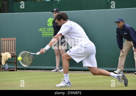 Slough, Berkshire, Inghilterra. Il 22 giugno 2013. La sfida Boodles torneo di tennis. Zeballos versus Thiemo de Bakker. Foto Stock