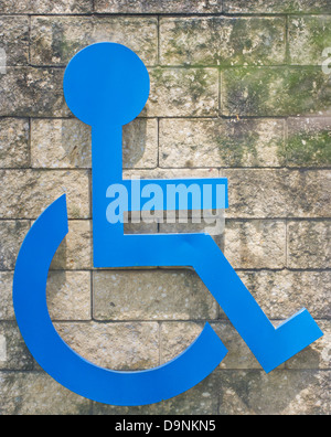 Portatori di handicap blu segno sulla parete di roccia. Foto Stock