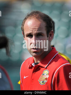 Rochester, NY, STATI UNITI D'AMERICA. Il 23 giugno, 2013. Giugno 23, 2013: Western New York la testa del flash Aaran autobus linee durante la seconda metà del gioco come il Regno di Seattle FC legato il Western New York Flash 1-1 a Sahlen's Stadium a Rochester, New York. ©csm/Alamy Live News Foto Stock