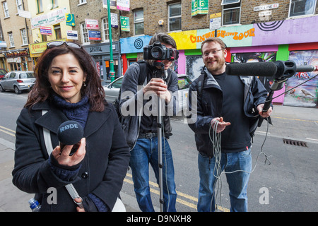 Inghilterra, Londra, Shoreditch, Brick Lane, troupe cinematografica Foto Stock