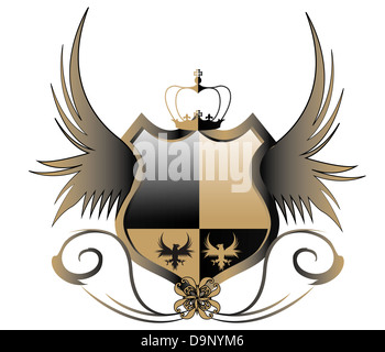 Il CREST, corona, ali, royal, cavaliere, cavalleresca, alla moda, protezione, template, floreali, elementi eagle Foto Stock