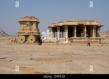 Asia, India, Karnataka, Hampi, Vitthala tempio, pietra Vishnus auto. Foto Stock