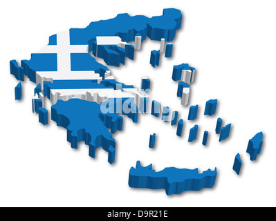 3D Grecia mappa con bandiera immagine su sfondo bianco Foto Stock
