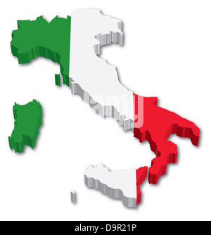3D Italia mappa con bandiera immagine su sfondo bianco Foto Stock