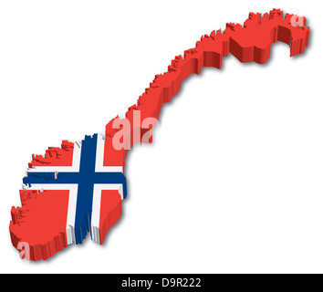 3D la Norvegia mappa con bandiera immagine su sfondo bianco Foto Stock