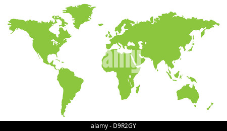 Un mondo Mappa del continente in verde Foto Stock